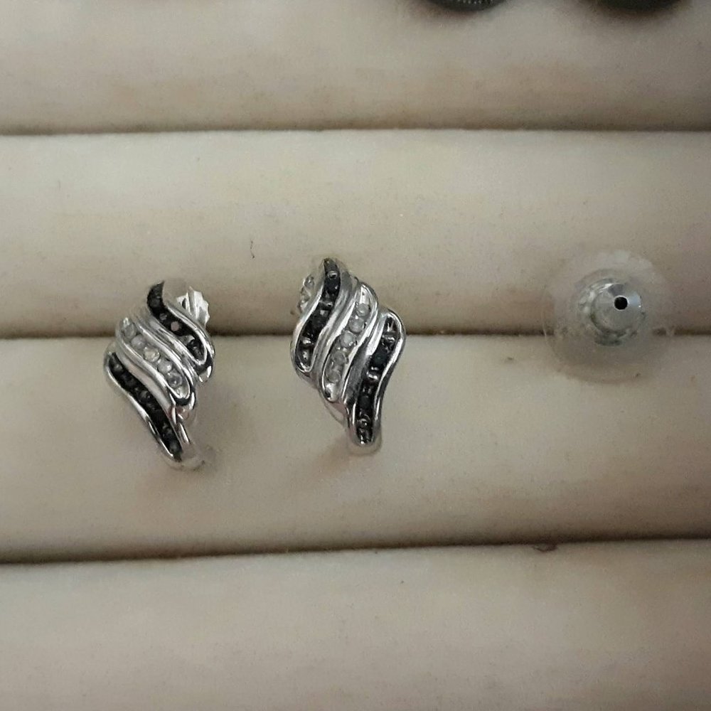 Sterling Onyx & Diamond PENDANT & Earring SET BOGO 50% Off! - Picture 3 of 4